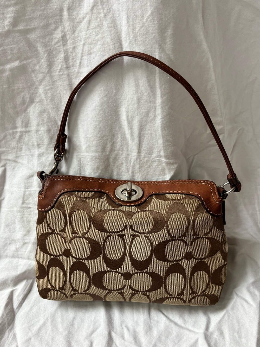 Coach Tan and Brown Signature Canvas Shoulder Bag